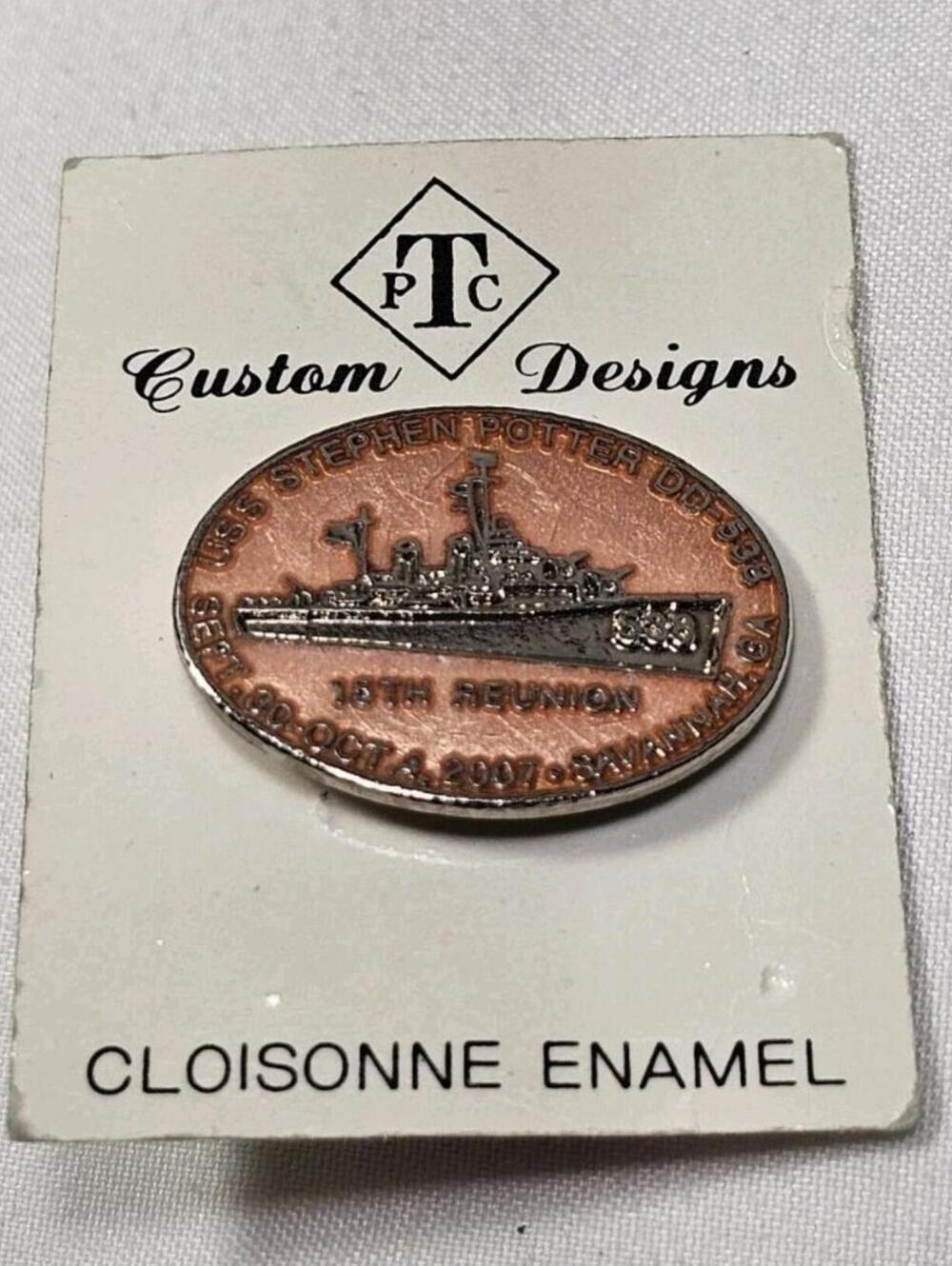 2007 USS Stephen Potter DD-538 Silver Tone 15th Naval Reunion Enamel Lapel Pin